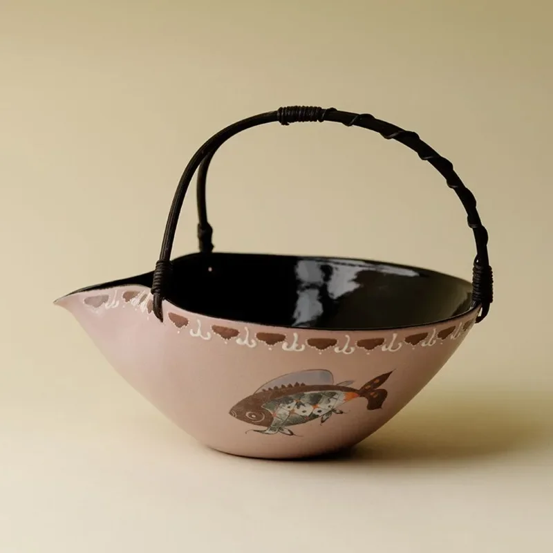 rattan lifting beam fair cup, pottery hand-painted tea sea tea divider, kung fu tea set anti-scalding, portable male cup