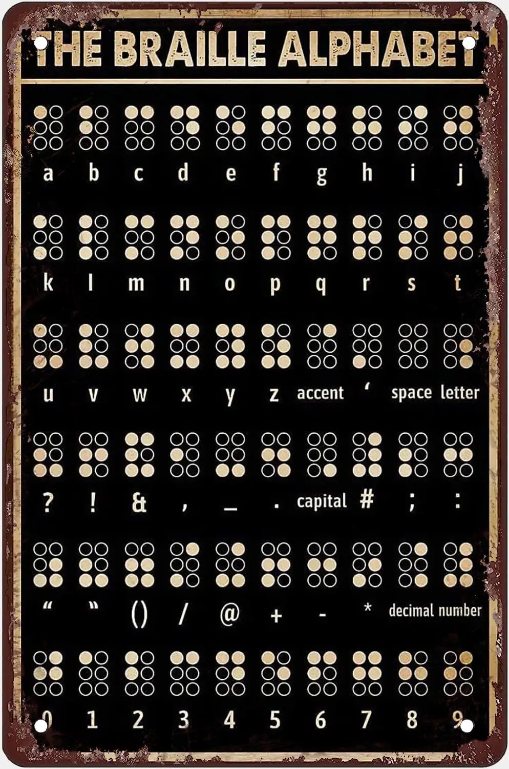 Braille Knowledge Metal Tin Signs The Braille Alphabet Reading Metal Posters Braille Study Guide Plaques Classrooms Office Room