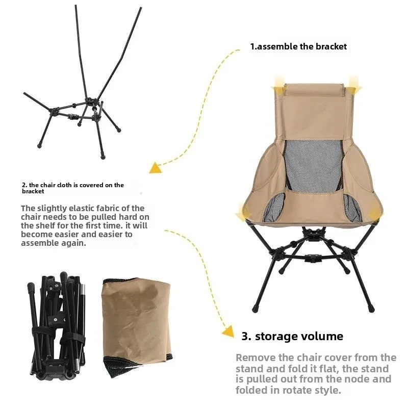 Outdoor Convenient High Back Fishing Large Folding Camping Chair Aluminum Alloy Triangular Structure Month Box