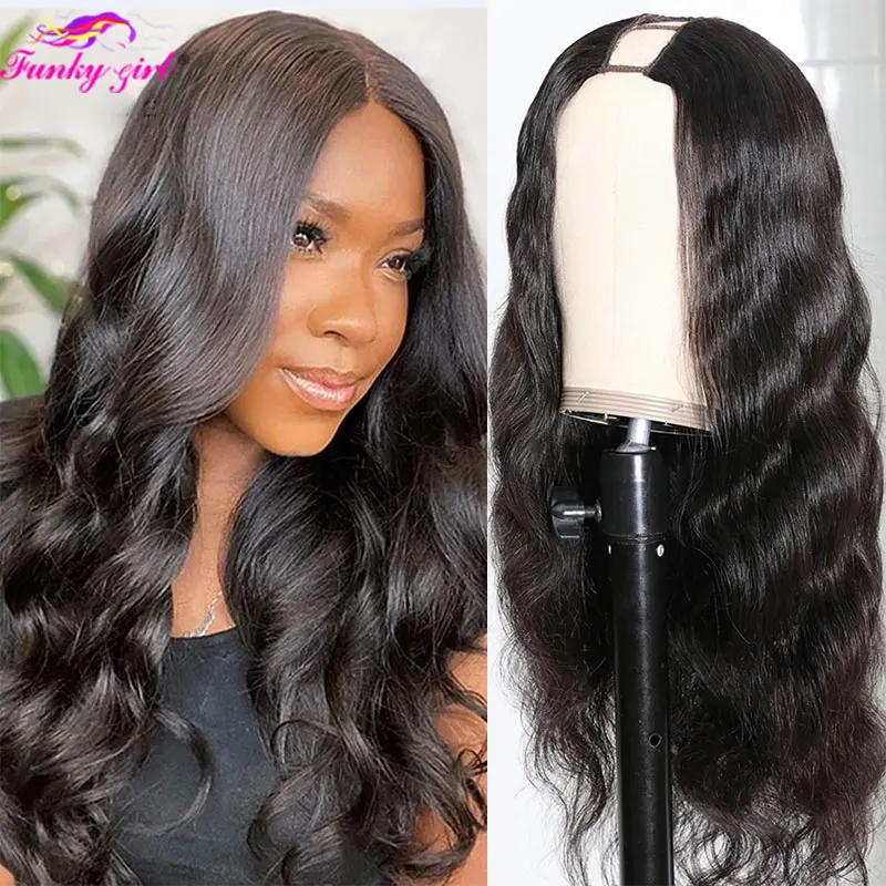 FG Body Wave U Part Wig Natural Color Peruvian Remy Human Hair Wigs For Black Woman 150% density Middle Flawless Upart Wigs