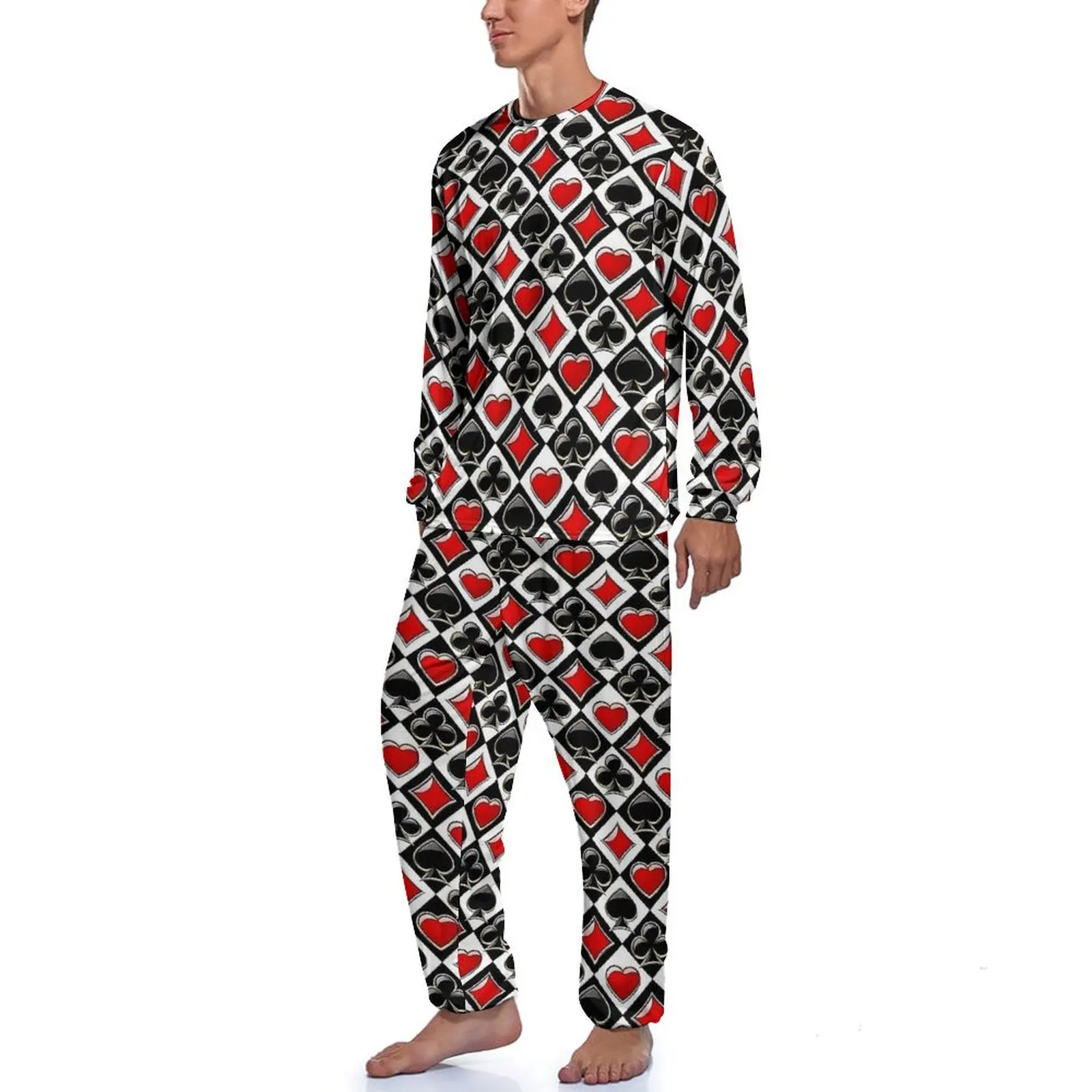 Playing Cards Pajamas Male Card Suits Print Kawaii Sleepwear Autumn Long Sleeve 2 Pieces Bedroom Printed Pajama Sets