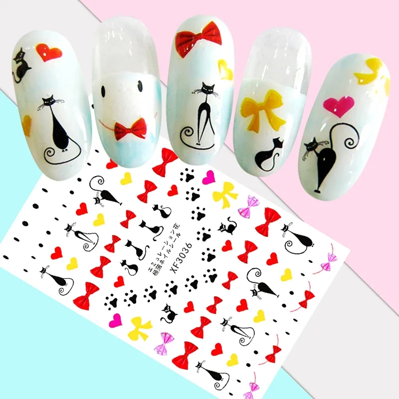 

Nail Sticker Art Decals Back Glue Cat Bow Manicure Design Simple Life Animal Decoration 3D Sticker for Nails Decor Heart