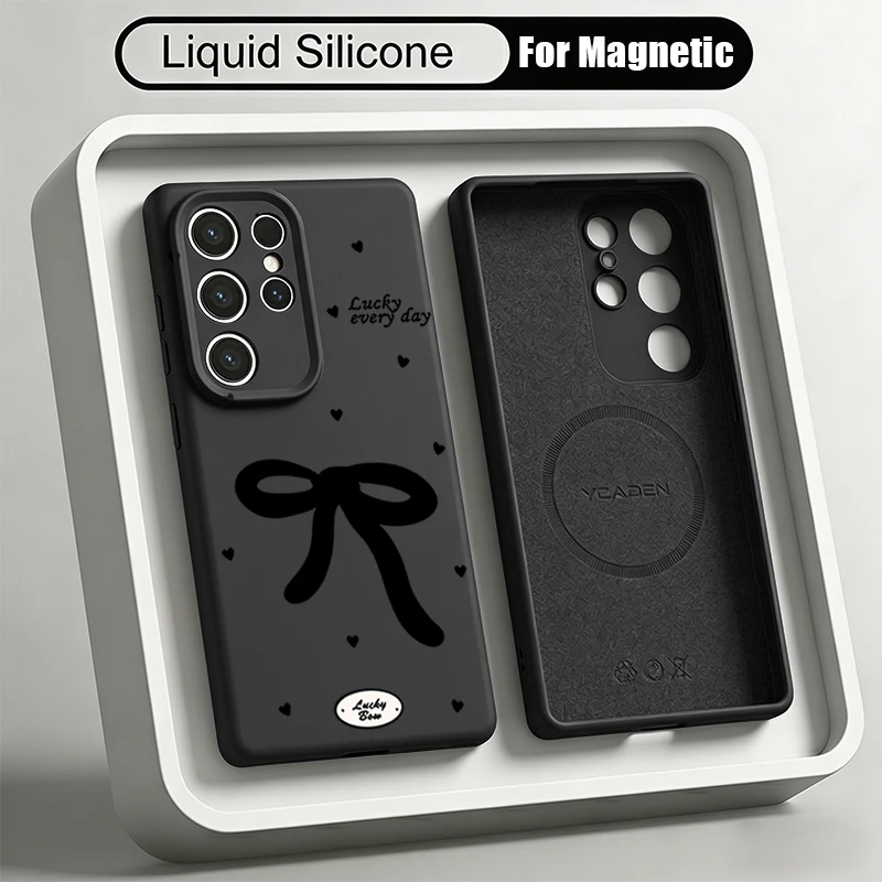 Liquid Silicone Magnetic Phone Case For Samsung Galaxy S26 S25 S24 Ultra Plus S23 S22 Ultra For Magsafe Bowknot Patterned Cover