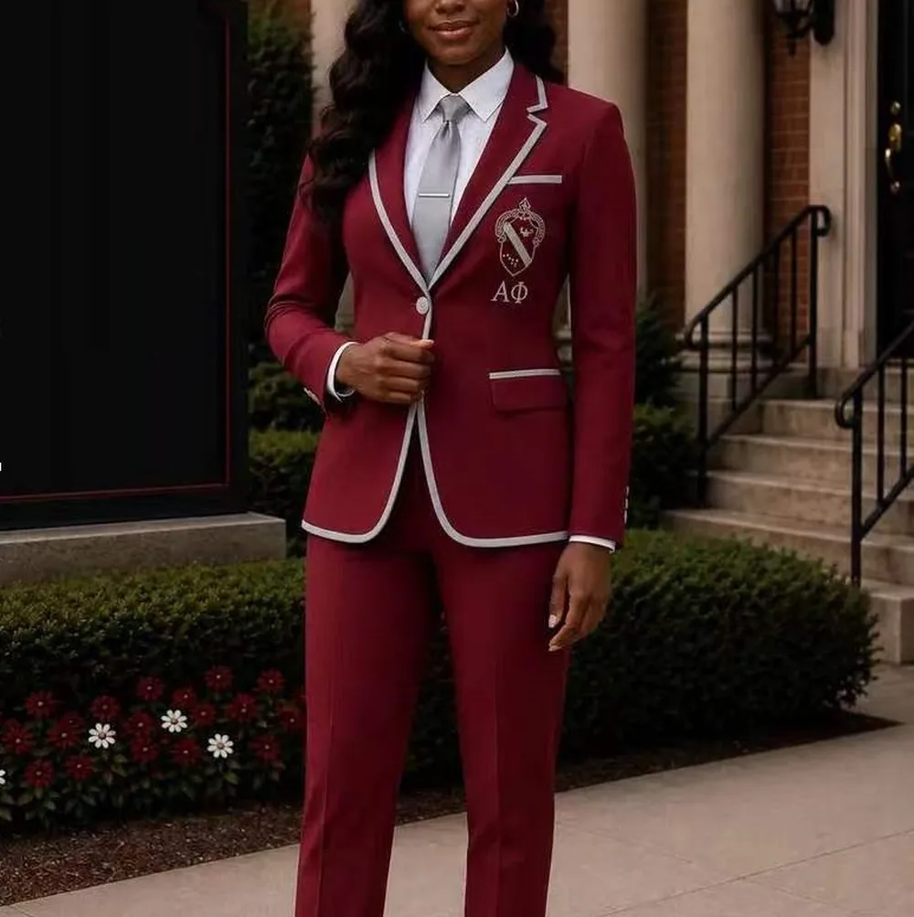 New Burgundy And Grey Formal Business Women Suit Wedding Party Prom Ladies Mother Girl Tuxedos Costume 2 Piece Set Jacket Pants