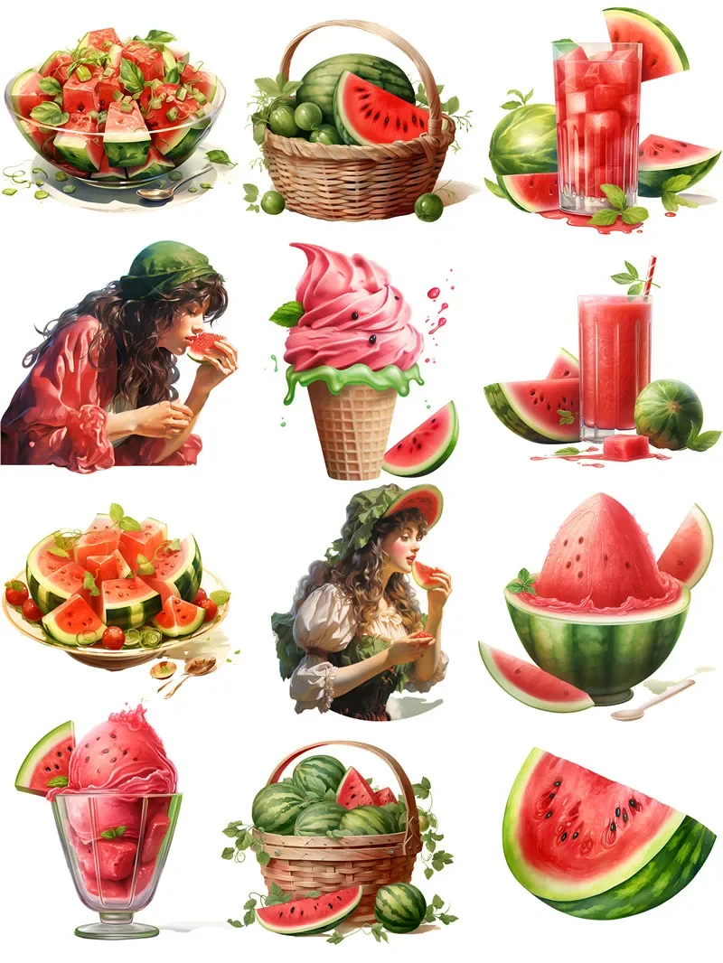 12Pcs/Pack Watermelon Girl Sticker DIY Craft Scrapbooking Album Junk Journal Decorative Stickers