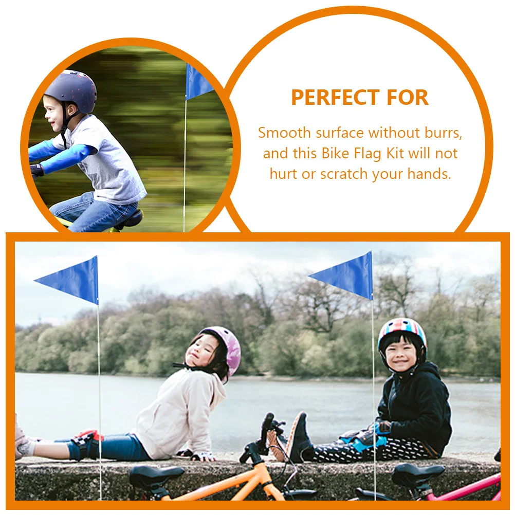 

2 set Bicycle Logo 190cm Blue Reflective Flagpole Adjustable Safety Flags for Cycling Warning Suitable Bikes Axles Luggage Racks