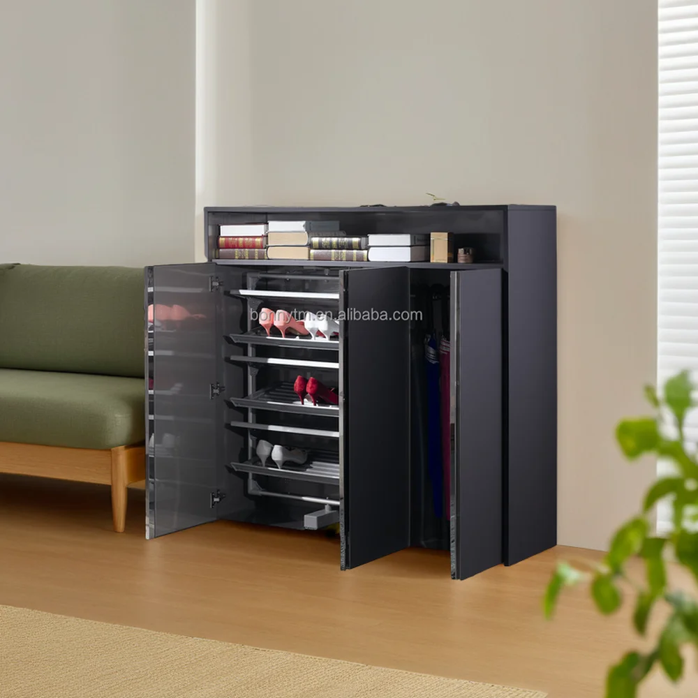 Easy Clean Metal Shoe Rack Home Use Big Size Floor Standing Cabinet for Living Room Workshop Warehouse Wooden Storage Furniture