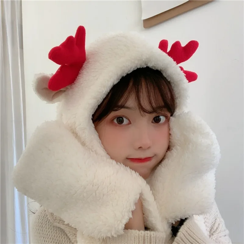 2024 Christmas Hat Set for Women Winter Bear Cute Plush Hat Warm Hat One Piece Hat Scarf Three Piece Set