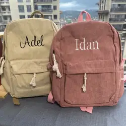 Mochila de pana bordada personalizada para niños, mochila de regreso a la escuela, mochila con nombre para niños, bolsa escolar para la universidad, niños pequeños