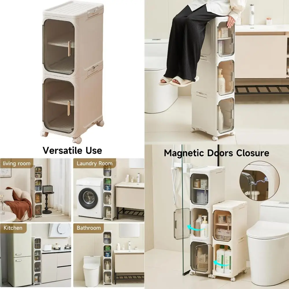 

двухъярусный тонкий шкаф для хранения вещей с магнитными дверцами и съемными полками для компактных помещений.