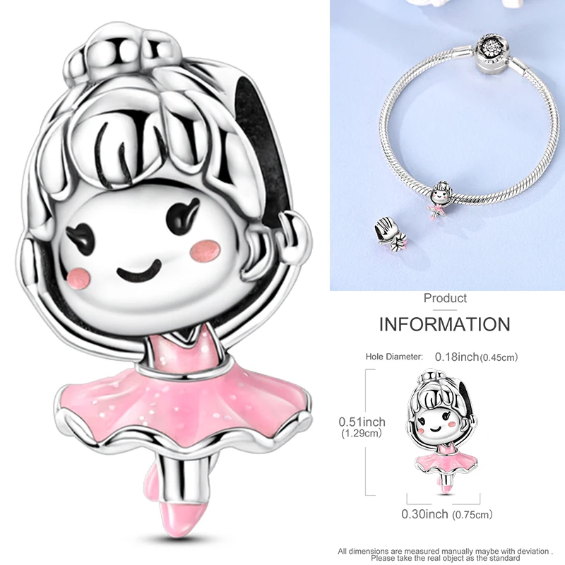 925 Sterling Silber Rosa Ballett-Mädchen Anhänger Junge Mädchen Schwestern Paare Anhänger Passend für Armband DIY Schmuck Original Mode für Frauen – Detail 40