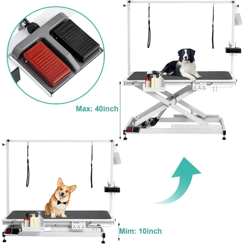 Mesa eléctrica para el cuidado de perros de 50 pulgadas, mesa de aseo para perros de alta resistencia con elevación X ajustable para perros grandes con tablero antideslizante