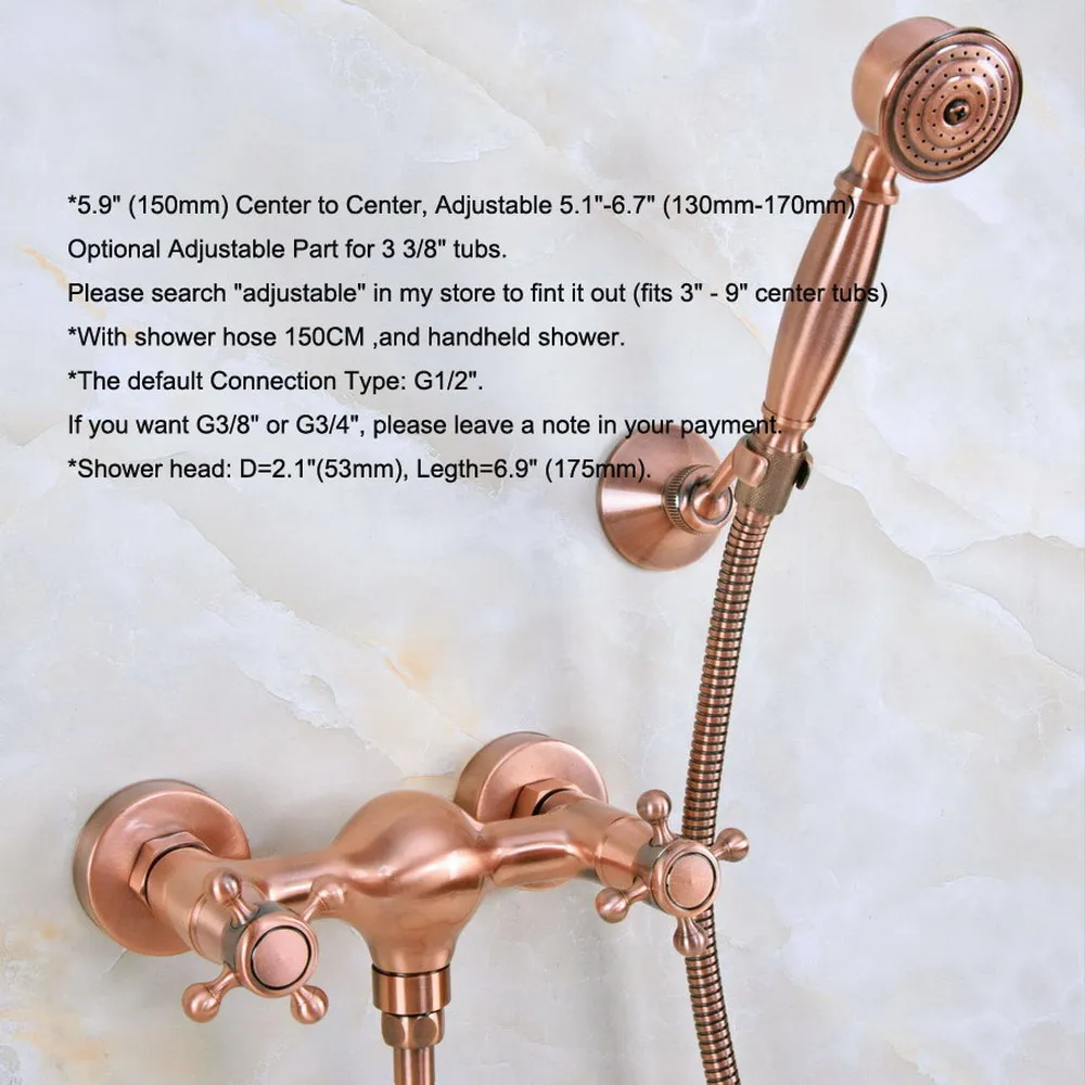 Antique Copper Wall Mounted Bathroom Shower Faucet Set with 1500MM Hose Handheld Spray Head Mixer Tap Dna295
