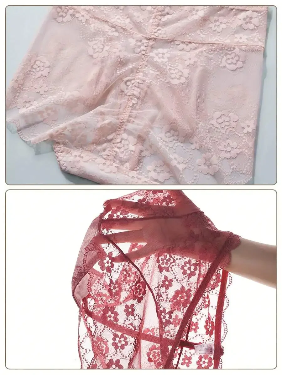 

7Pcs Sexy Lace High-Waisted Transparent Briefs, French Style Plus-Size Briefs For Women, Tummy Control And Hip Lift,