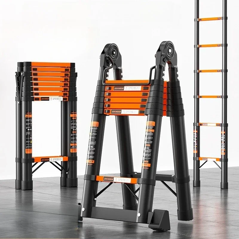 Aluminum Telescopic Ladder, 2-in-1 Multi-Function Extendable Folding Straight Ladder, Portable Step Ladder for Home
