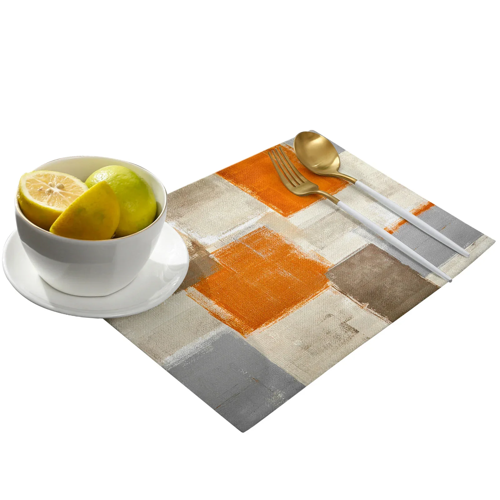 Oil Painting Abstract Geometric Orange Dining Placemat Tableware Mats Kitchen Dish Mat Pad 4/6pcs Table Mat Home Decoration