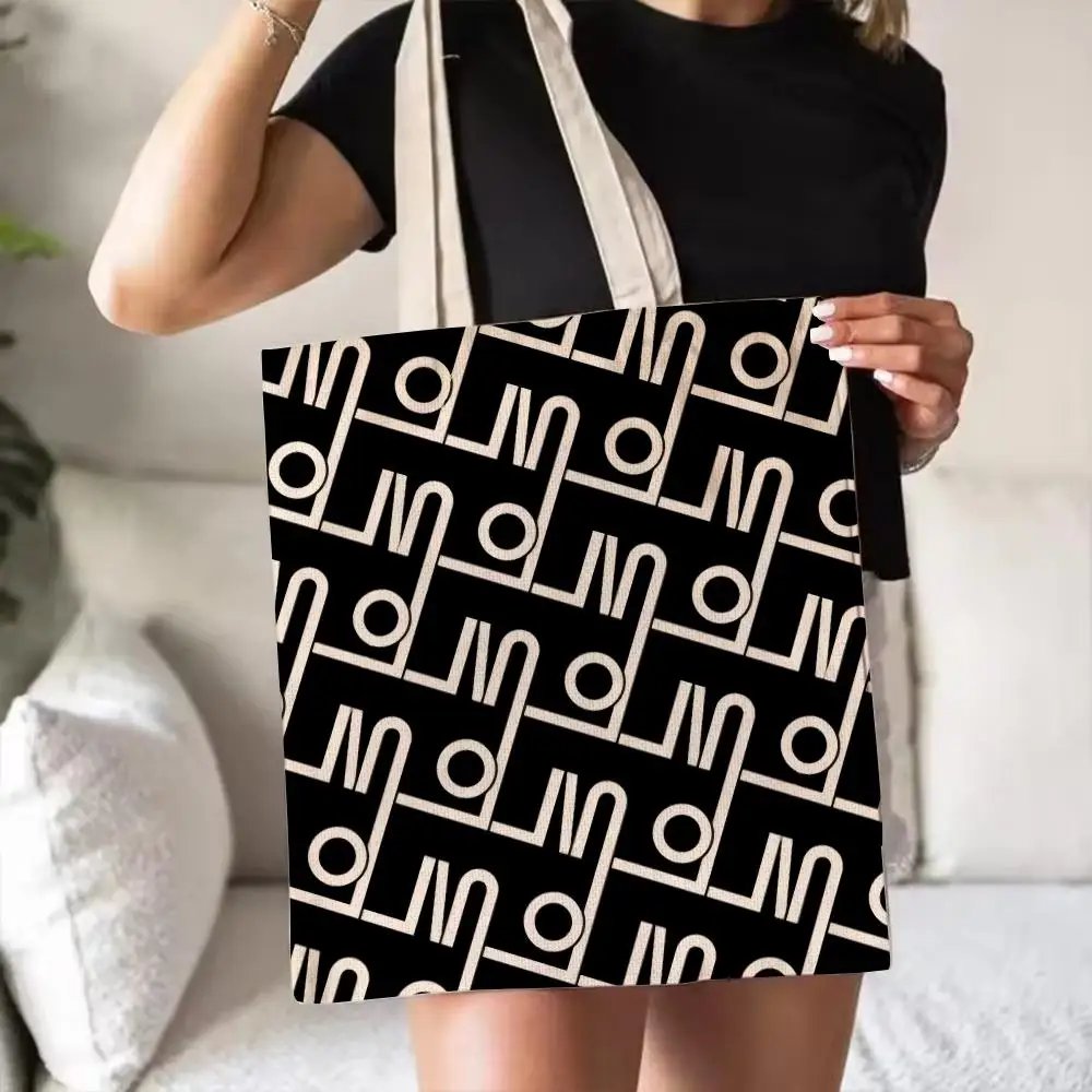 Classic Letter Print Storage Bags Double-Sided Print Canvas Tote Bag Fashion Large Capacity Women's Shoulder Handbag