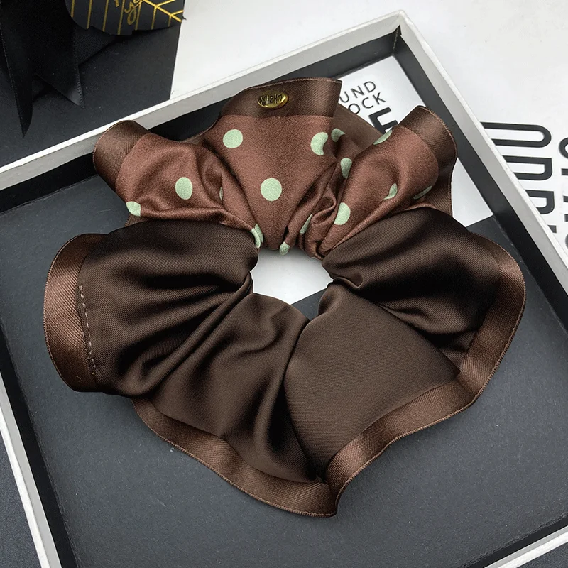 High end retro satin polka dot splicing large intestine headband temperament new temperament tied ponytail meatball headband hai
