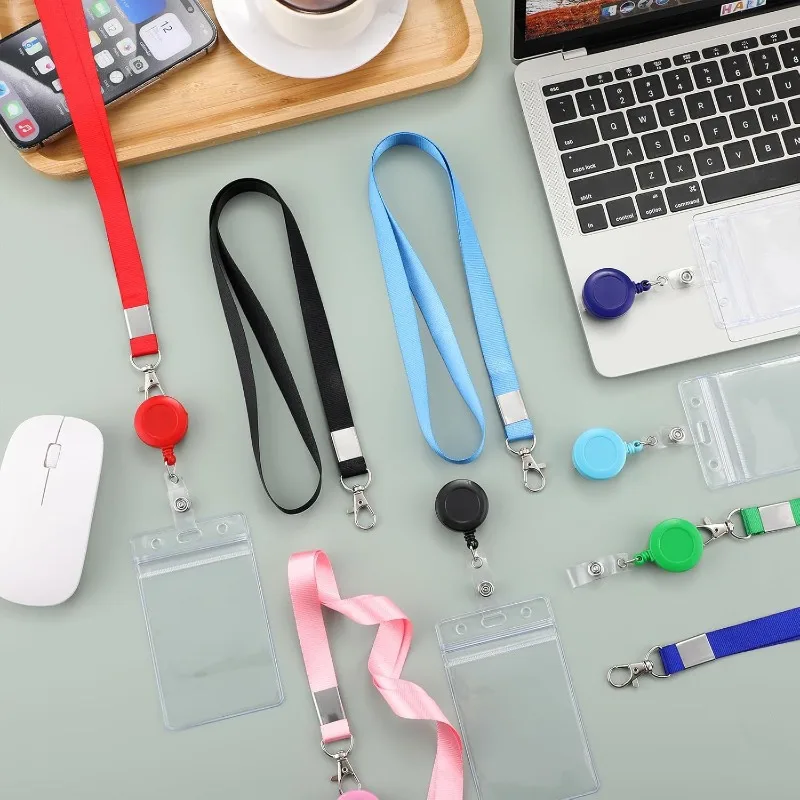 Colorful Retractable Badge Reel with  Card Holder with ID Window Transparent Waterproof Lanyard for Key Card