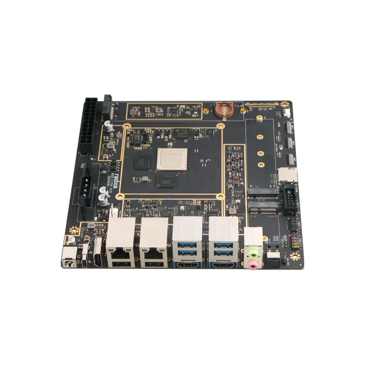 ROCK Pi 5 ITX+ RK3588 Radxa 8-core CPU เมนบอร์ด Mini-ITX, LPDDR5 RAM, 8K HDMI และ Dual M.2 M Key Connector