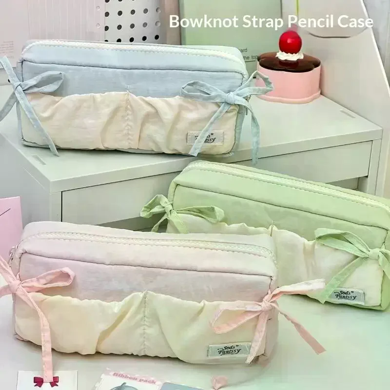 Nylon Cute Ruffled Bow Pencil Case With Large Capacity And Soft Fabric Perfect For Students School Study Daily StationeryStorage
