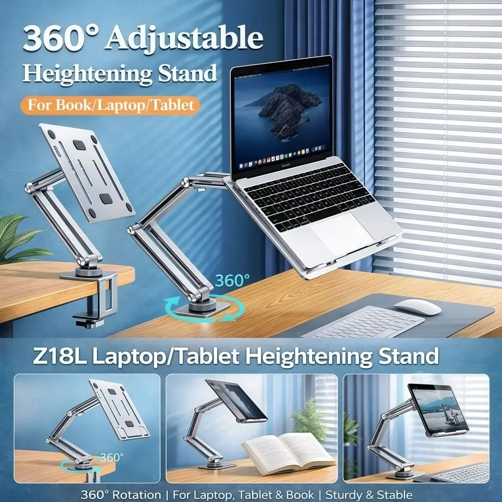 Sturdy 360°Rotatable Laptop Desk Mount Aluminum Foldable Laptop Stand Single Arm Adjustable Tablet Holder For 17