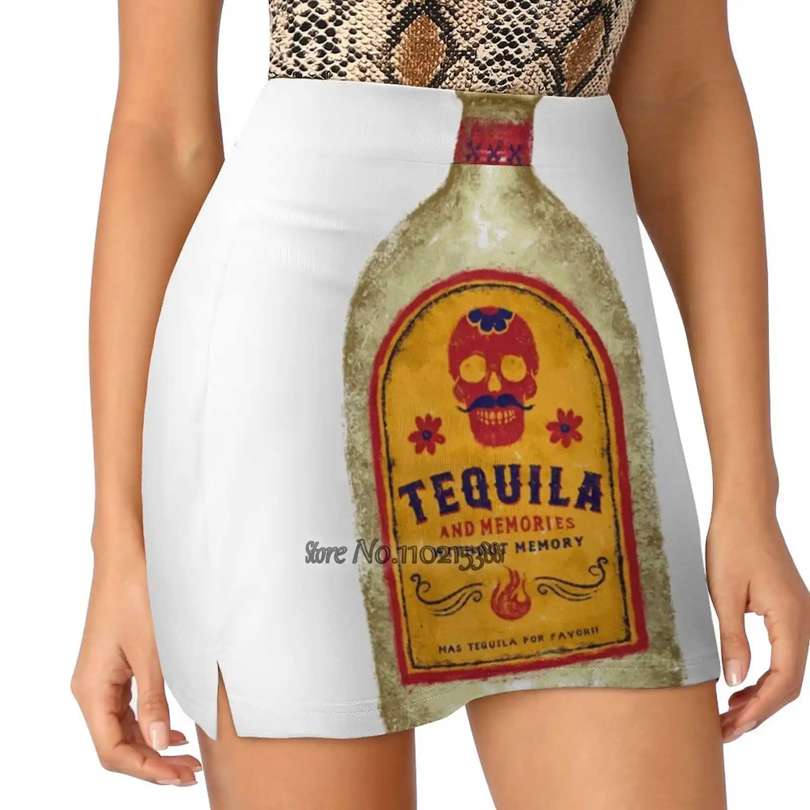 

Tequila Women Mini Skirt Two Layers With Pocket Skirts Sport Fitness Running Skorts Tequila Texila Mexico Label Skull Flower