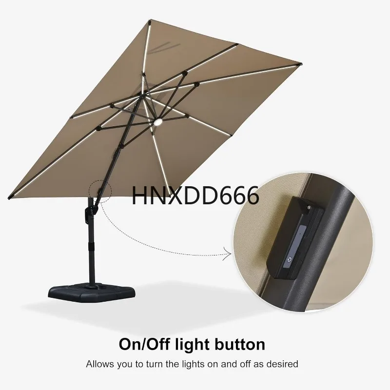 

10 Feet Patio Umbrella Outdoor Cantilever Solar Powered LED Square Umbrella Aluminum Offset Umbrella