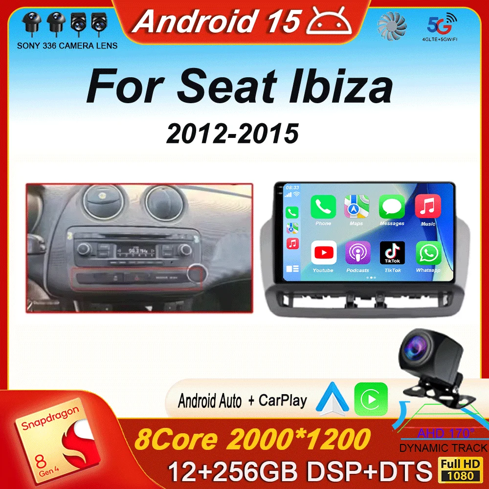 

12G+256G QLED Touch Screen For Seat Ibiza 2012-2015 Android 15 Auto Radio Car Multimedia Video Player 5G WIFI BT GPS Navigation