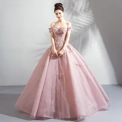 Modern Embroidery Floral Quinceanera Dresses Sweet Pink Strapless Evening Ball Gown Off The Shoulder Vestidos De 15 Quinceañera