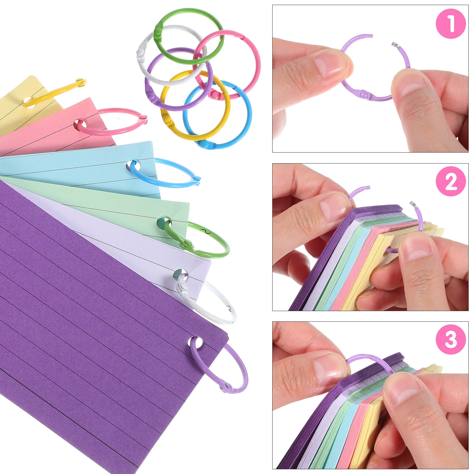 Index Card Case Coil Memo Pad Flash Cards with Rings Six Colors Game Note Lined Ruled Study