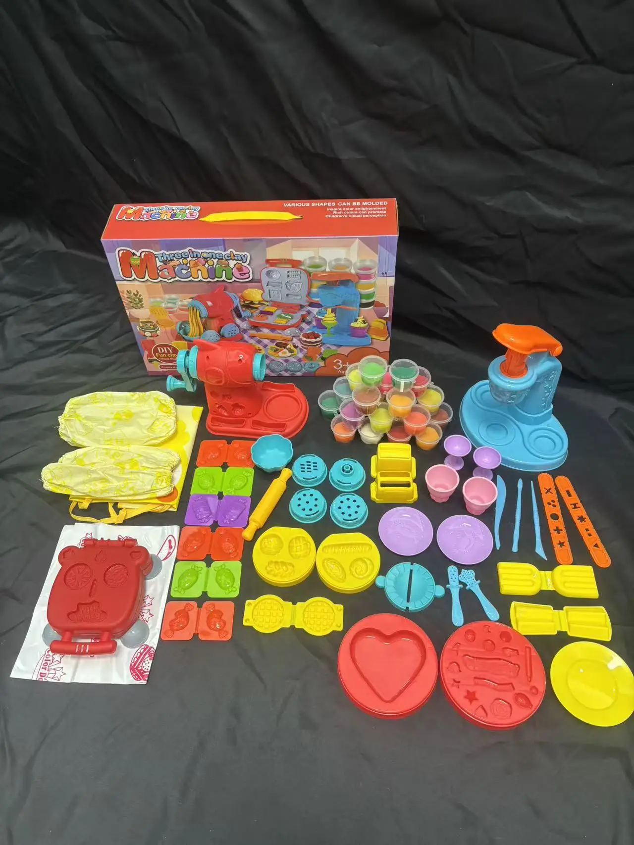 Non-Toxic Ice Cream Clay Set with Hamburger & Noodle Machine, Pretend Play Dough Molds Tools for Kids 3+
