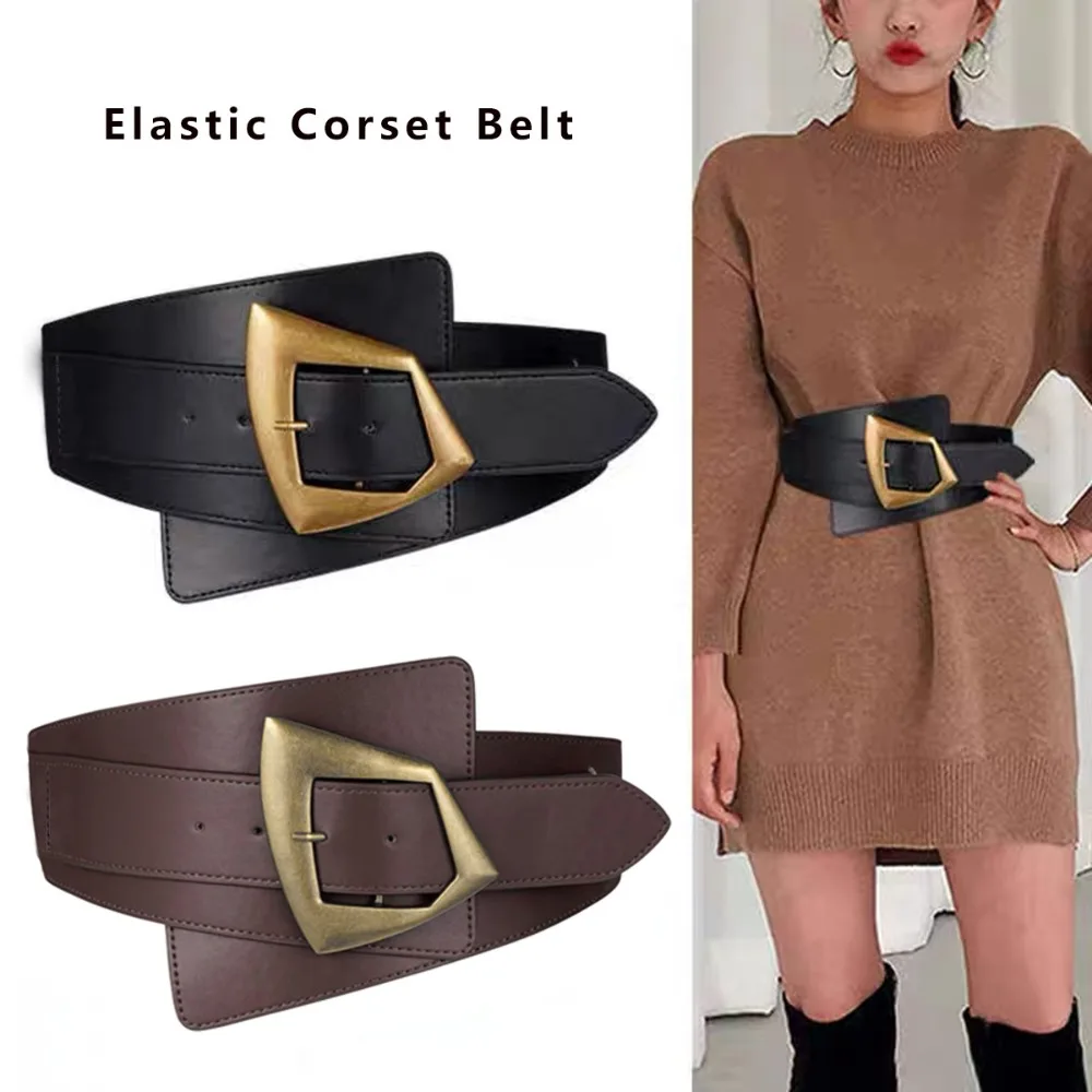 Fashion Gift Elastic Waist Belt Leather Solid Color Shirt Wide Belt Adjustable Corset Belt Sweater