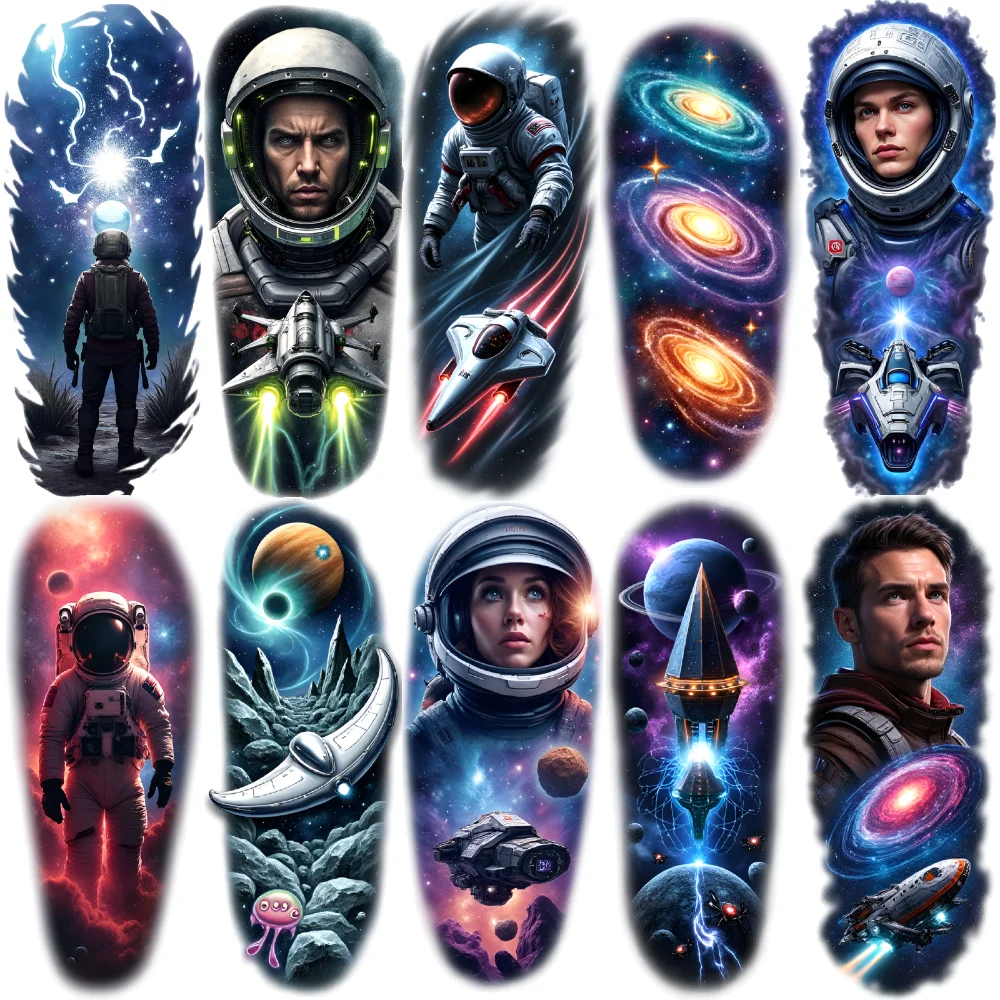

12pcs Temporary Tattoo Spacecraft Waterproof Long-lasting Body Stickers Astronaut Portrait Space Shuttle For Adults Thighs
