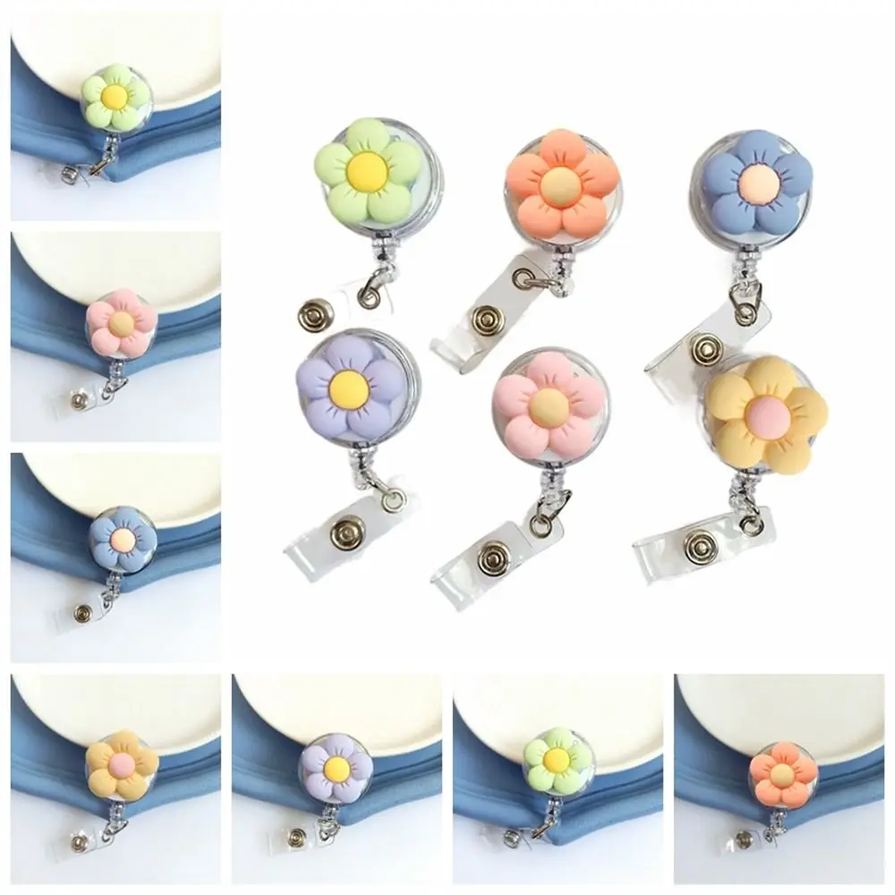 

Retractable Nurse Badge Reel Cartoon Flora Chest Card Flower Badge Holder Name Tag 3D Easy Pull Buckle Doctor Students