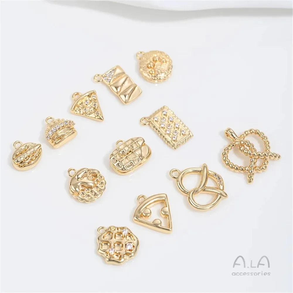 

14K Gold Bread Biscuits Cheesecake Pizza Burger Hot Dog Pendant DIY Accessories