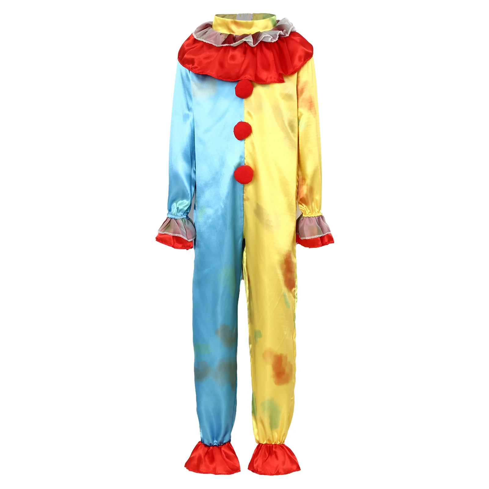 Kid Boys Clown Jumpsuit Dress-up Party Ruffled Collar Long Sleeve Zipper Jester Bodysuit Rompers for Halloween Stage Performance