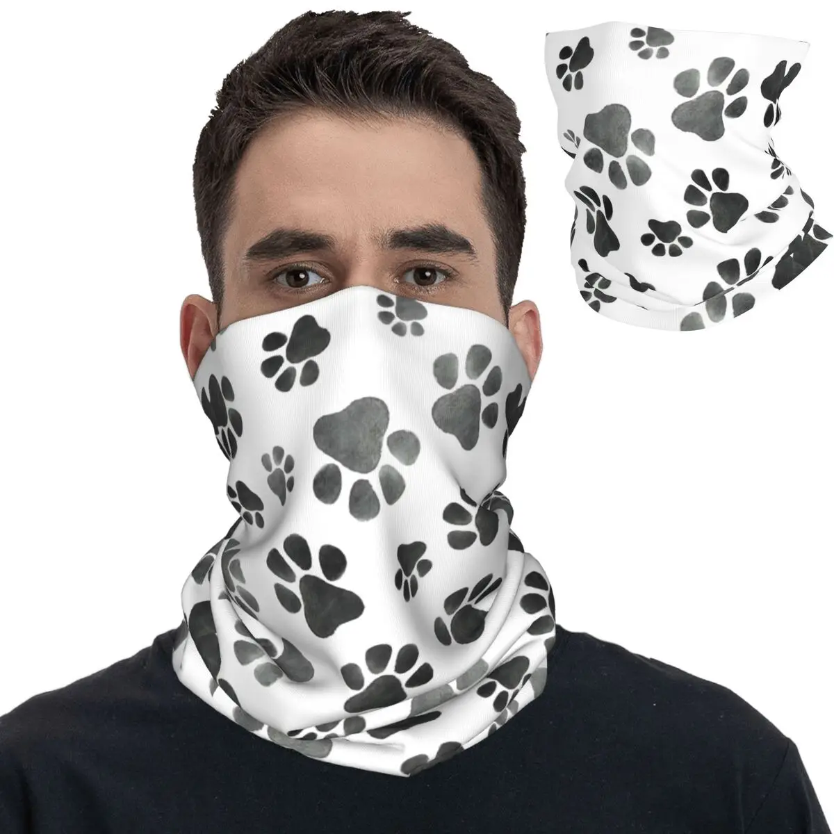 Dog Paw Pattern Bandana Neck Gaiter Printed Wrap Scarf Multi-use Face Mask Riding Unisex Adult Breathable