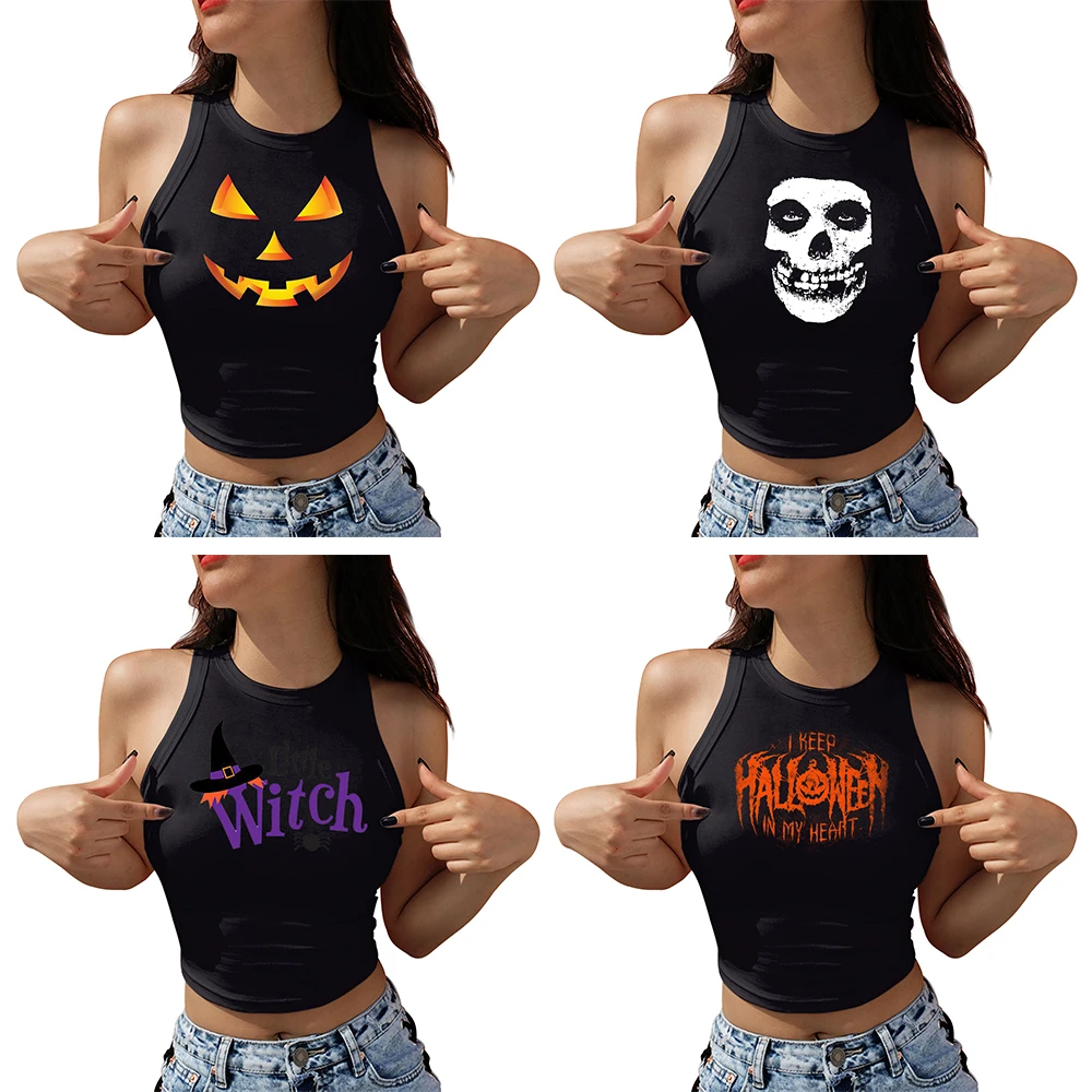 

Zawaland Tank Tops Sexy Summer Clothing Women 2024 Holiday Party Skeleton Printed Camisoles Streetwear Elastic Crop Top