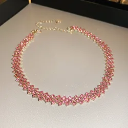 FYUAN Fashion Pink Purple Gold Color Rhinestone Choker Necklaces for Women Geometric Crystal Necklaces Party Weddings Jewelry