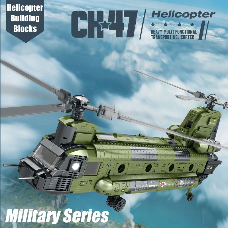 

New Military Series Helicopter Model Building Blocks CH-47 Chinook HH-60J Jayhawk DIY Model Bricks Toys For Boys Adults Gift