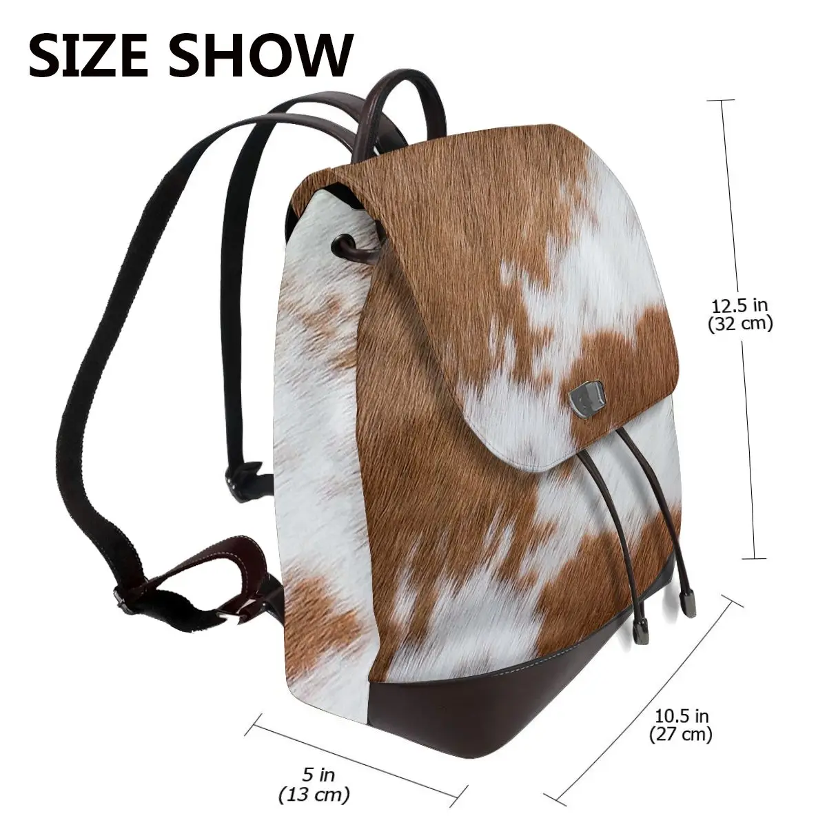 Stylish Cow Fur Cowhide Texture Cow Skin Print Pattern Bookbag School Student Bags Hiking Travel Daypack Women Derma Backpack