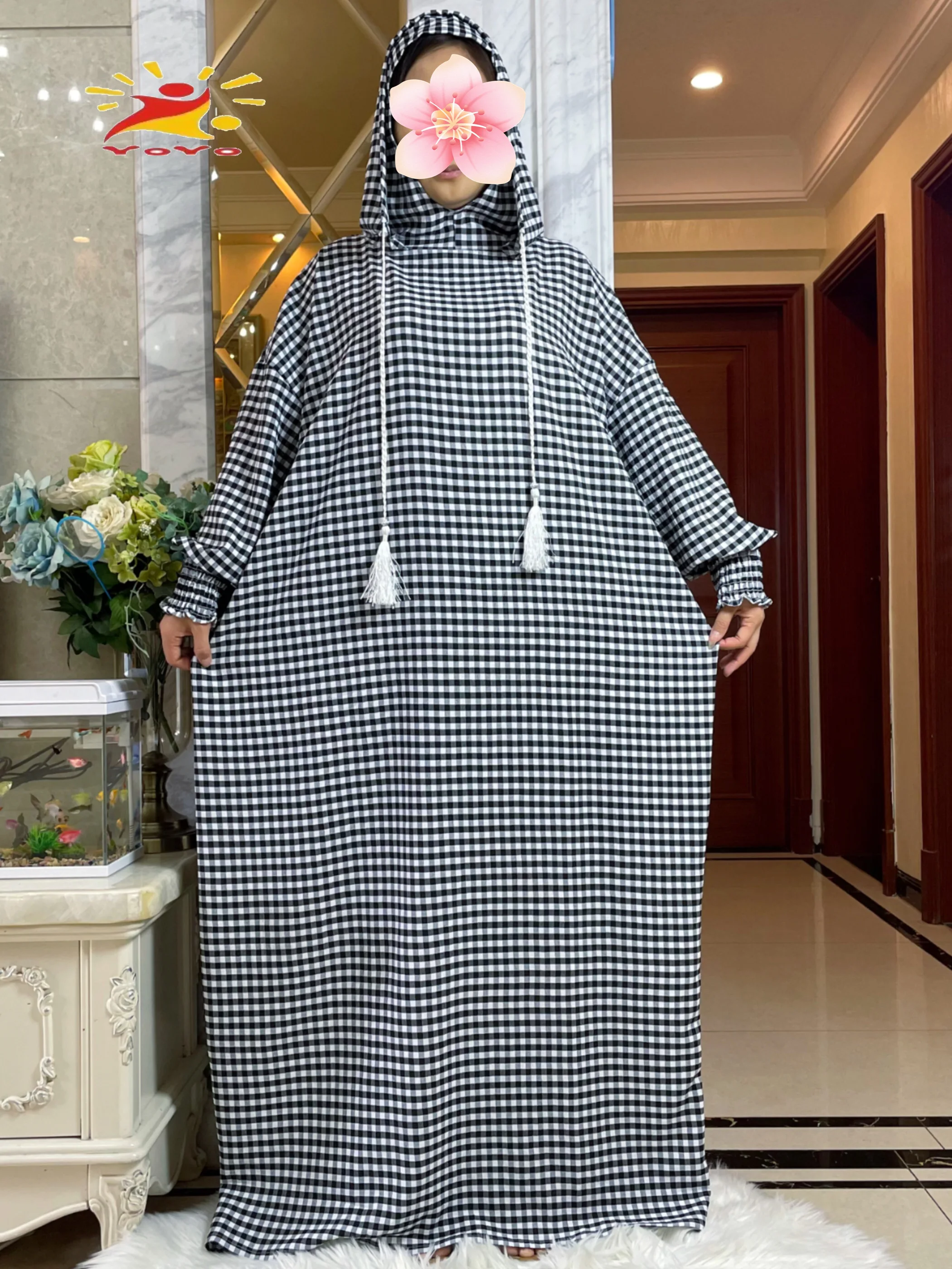 

New High Grade Cotton Fabric Ramadan Muslim Two-Hat Abaya Dubai Turkey Islam Prayer Clothes Gold Dust Dress Islam Women Dress