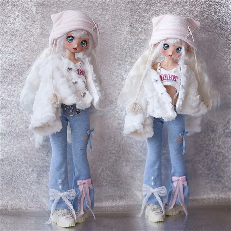 

BJD doll clothes for 1/4 1/5 1/6 size daily doll clothes fur coat suspenders elastic jeans Bjd Doll Clothes doll accessories