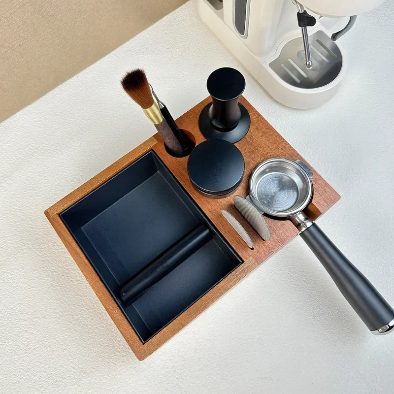 Solid wood multi-functional slag box, coffee slag bucket, powder bucket, Italian coffee handle bracket, powder pressing seat