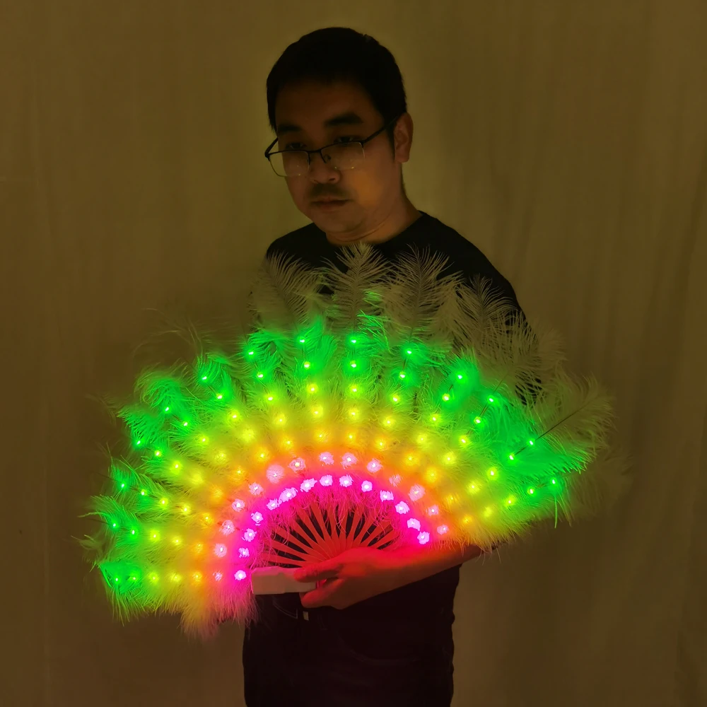 Color Ostrich Feathers LED Fan Performance Dancing Lights Fans Night Show Singer DJ Costumes Halloween Party Gifts