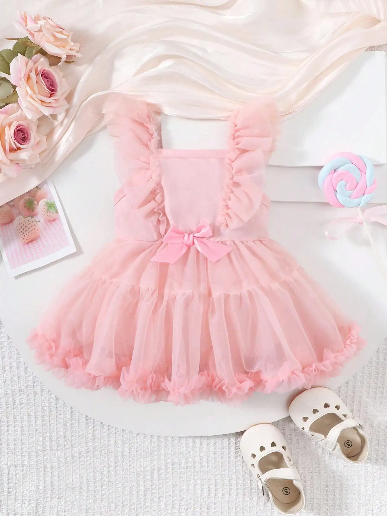 Baby Summer Bow Mesh Casual Cute Comfortable One Piece Dress