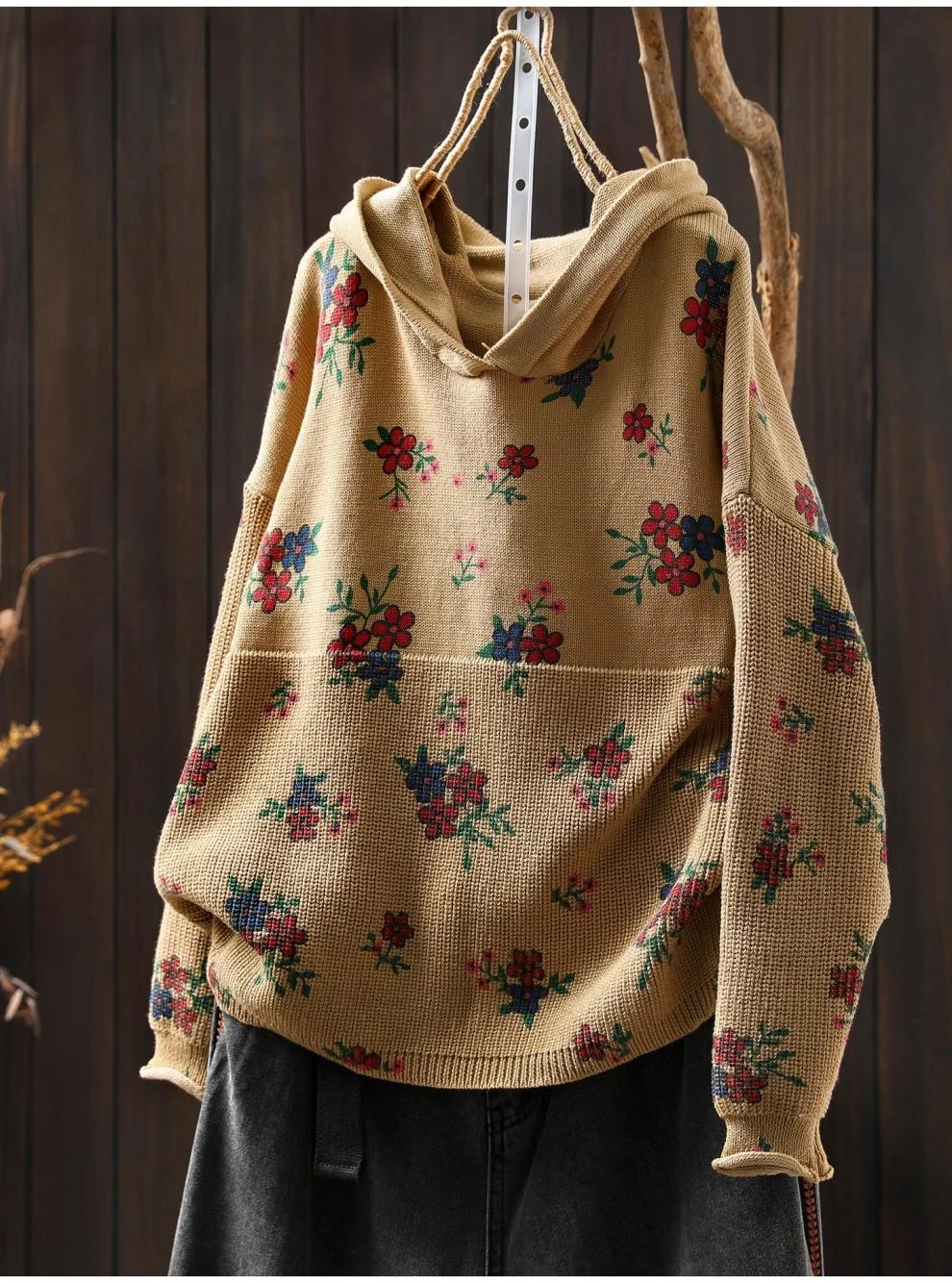 

Вязаные женские толстовки с капюшоном, винтажные вязаные хлопковые свитера с капюшоном, свободные мягкие свитера в японском стиле с длинными рукавами