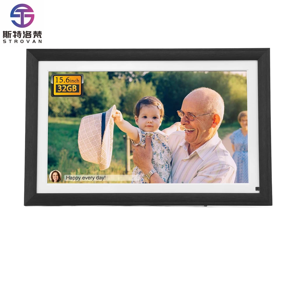 

Touchscreen WiFi Smart Picture Frame Black Wood 32GB 15.6 Inch Large Digital Photo Frames Share Photos Videos Via