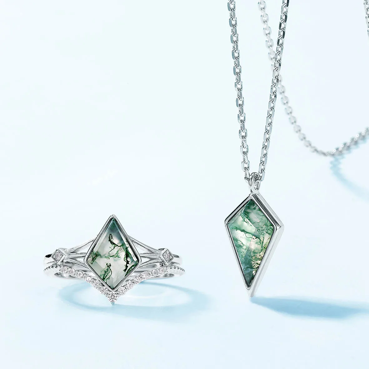 

Натуральный драгоценный камень огранки воздушного змея, уникальный моховый агат 7*10 мм, набор серебряных колец 925 пробы для женщин, свадьба, помолвка, подарок на день рождения, ювелирные изделия